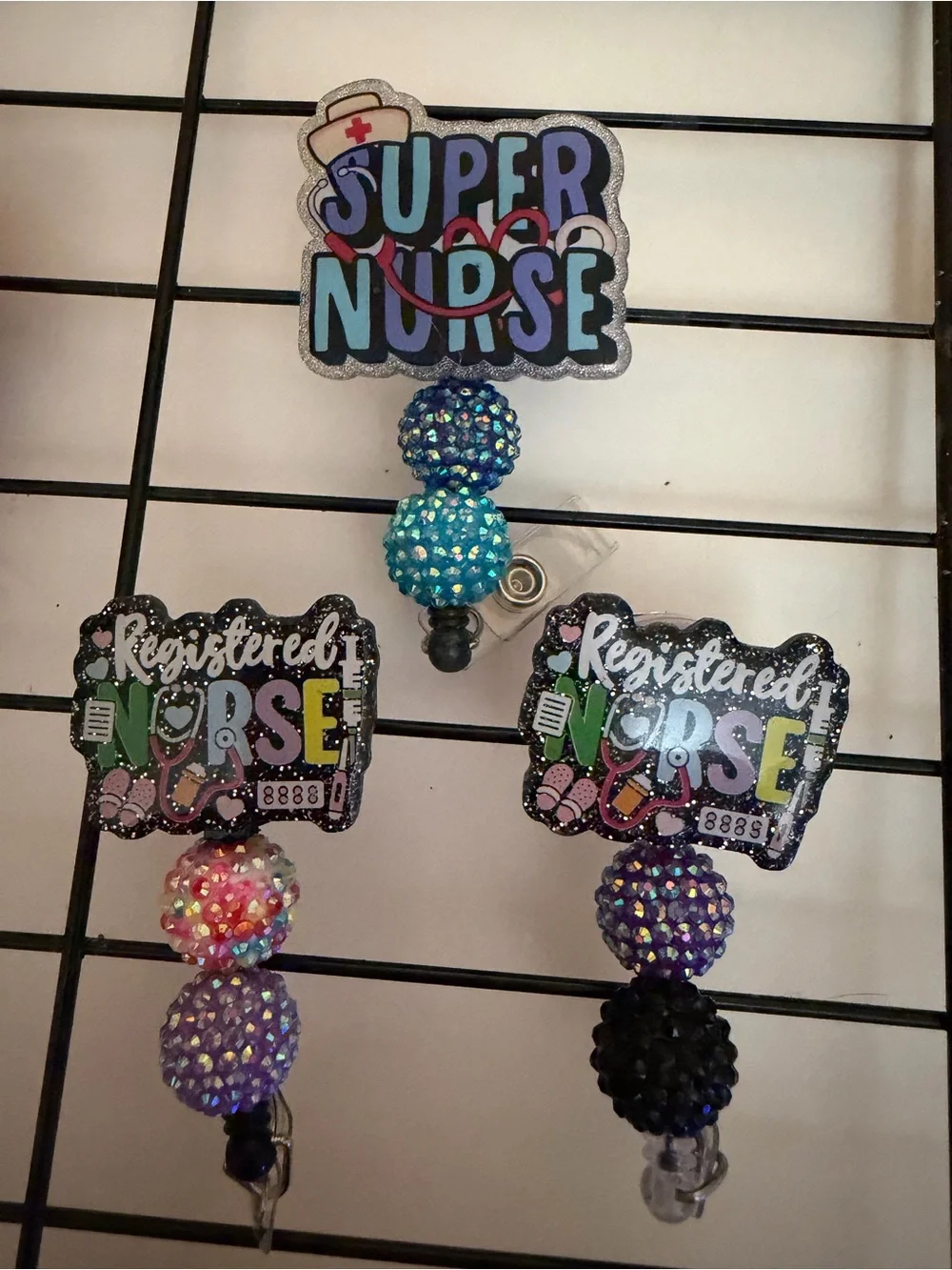 Super Nurse Badge Reel - Blue Sparkle Retractable ID Holder